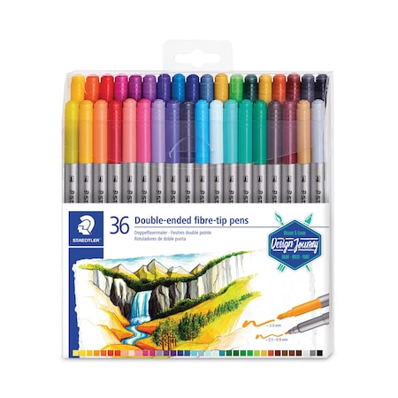 Staedtler Double Ended Markers, Assorted Bullet Tips, Assorted Colors, PK36 3200TB36